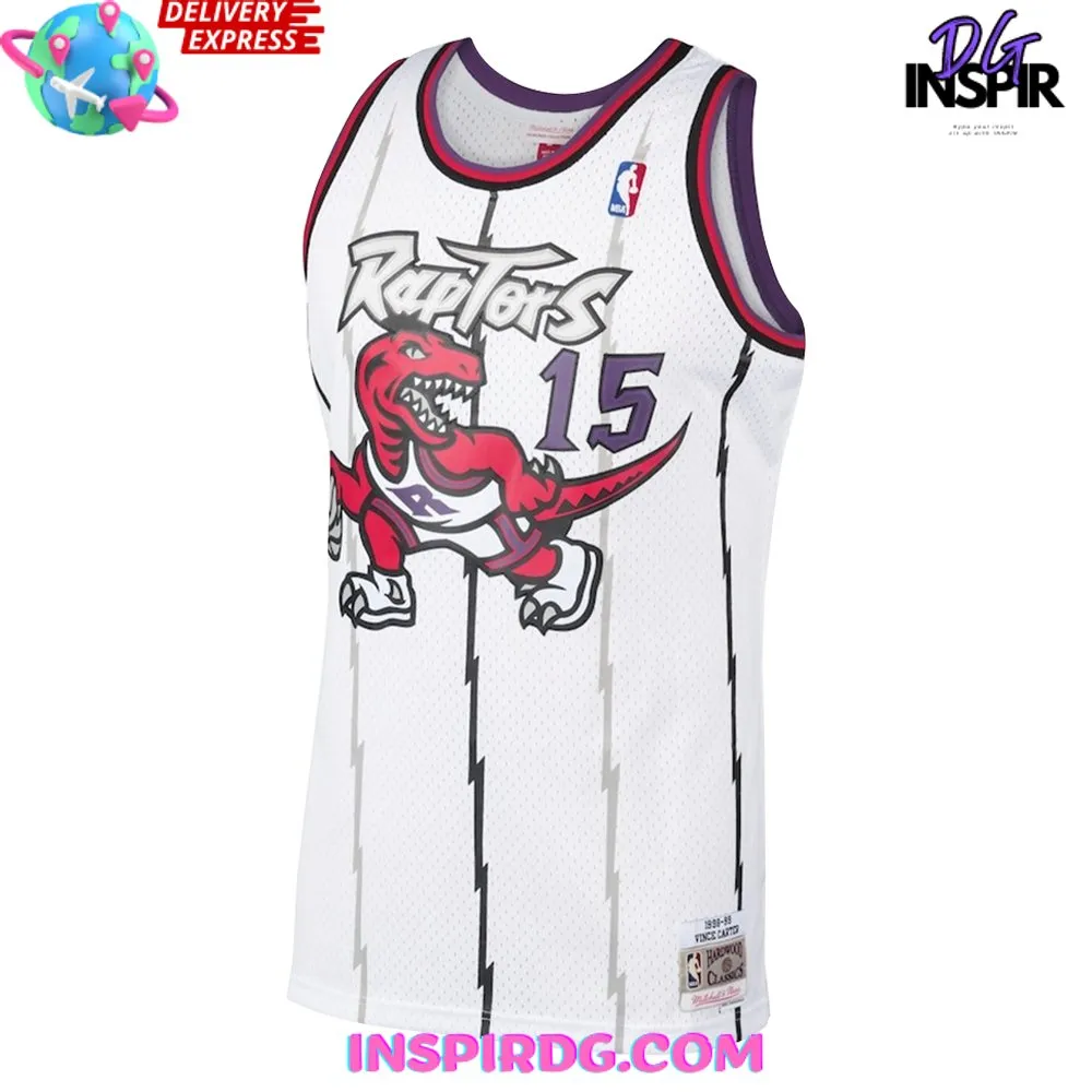 -Toronto Raptors Vince Carter Signature White Basketball Jersey