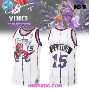 -Toronto Raptors Vince Carter Signature White Basketball Jersey