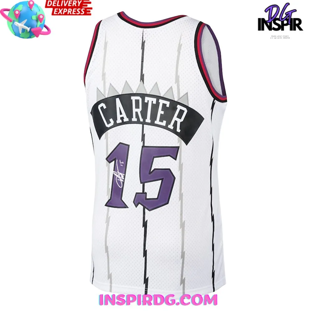 -Toronto Raptors Vince Carter Signature White Basketball Jersey