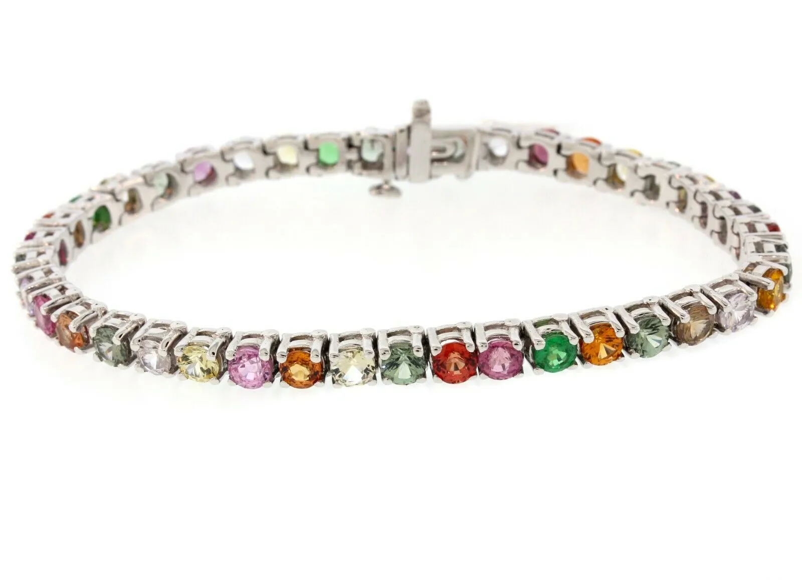 10CT. Multi-Color Genuine Gemstone Rainbow heavy Platinum Tennis Bracelet