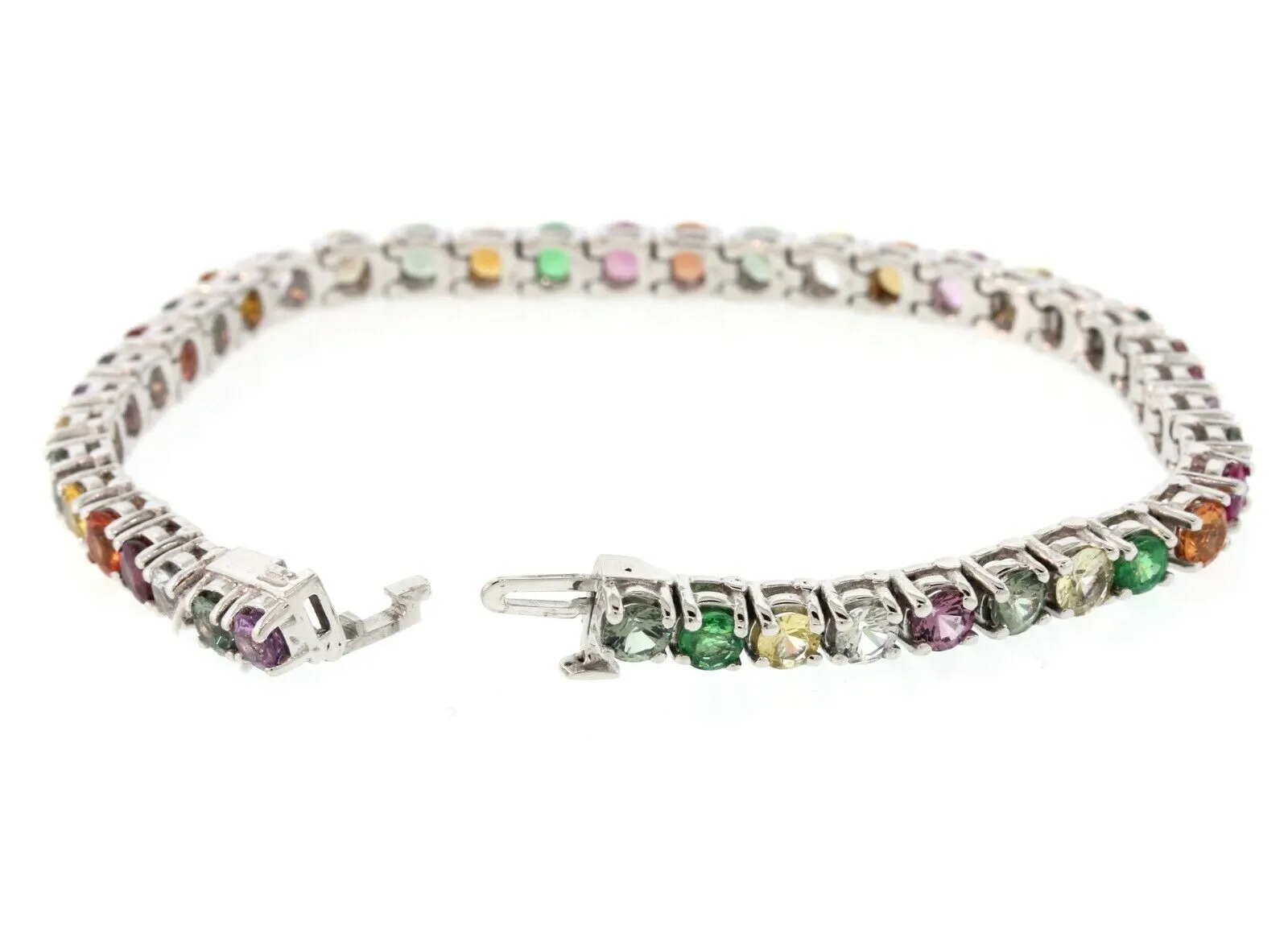 10CT. Multi-Color Genuine Gemstone Rainbow heavy Platinum Tennis Bracelet