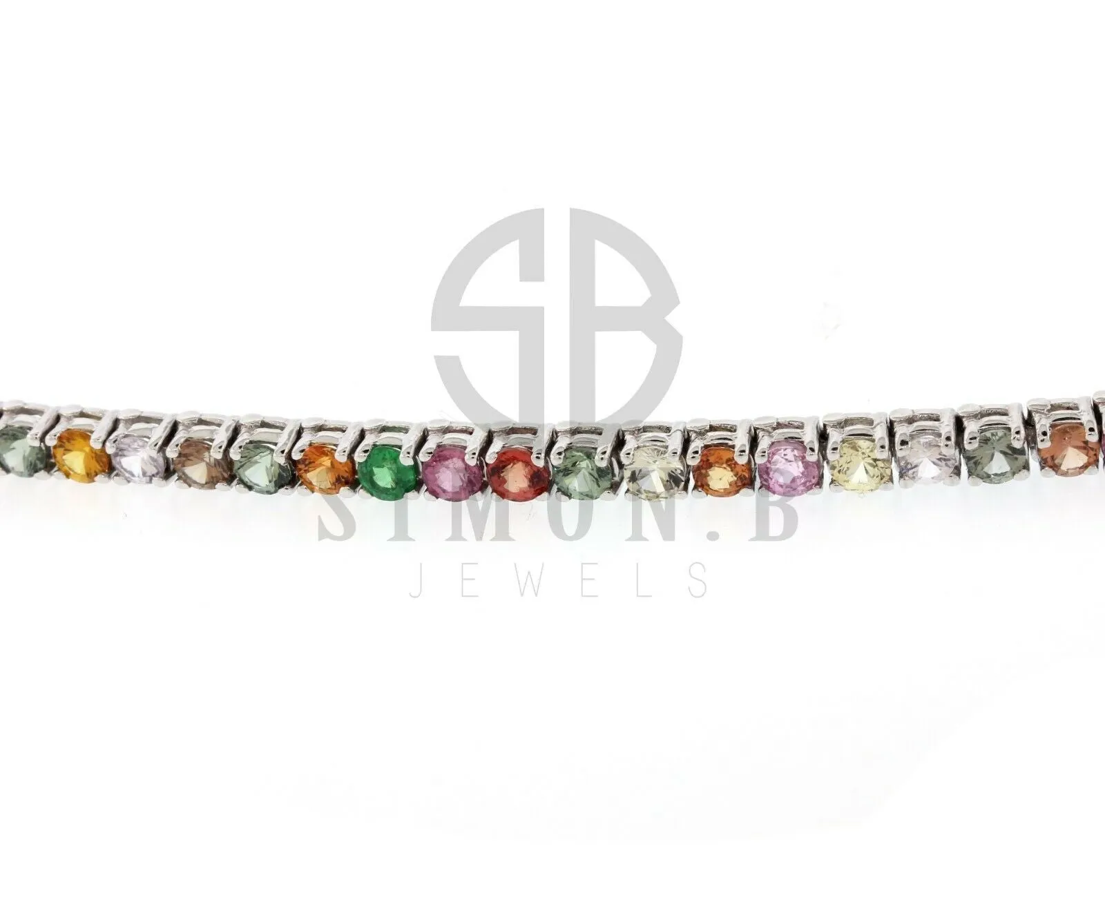 10CT. Multi-Color Genuine Gemstone Rainbow heavy Platinum Tennis Bracelet