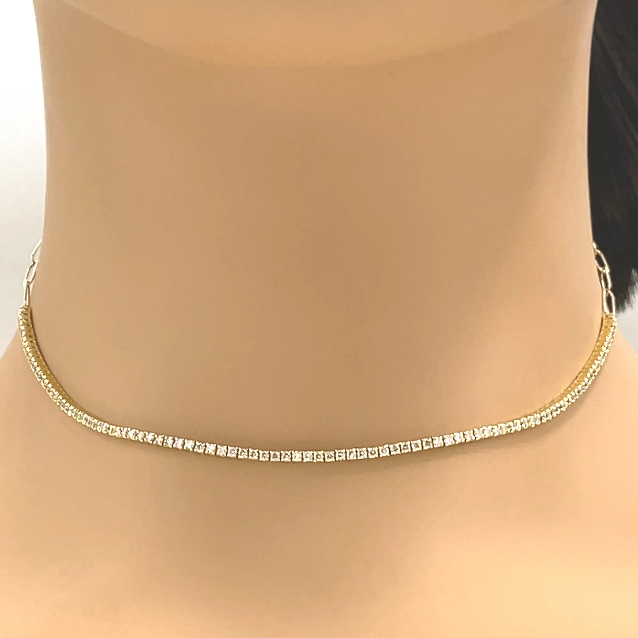 18 kt Gold Chain Link Diamond Tennis Necklace