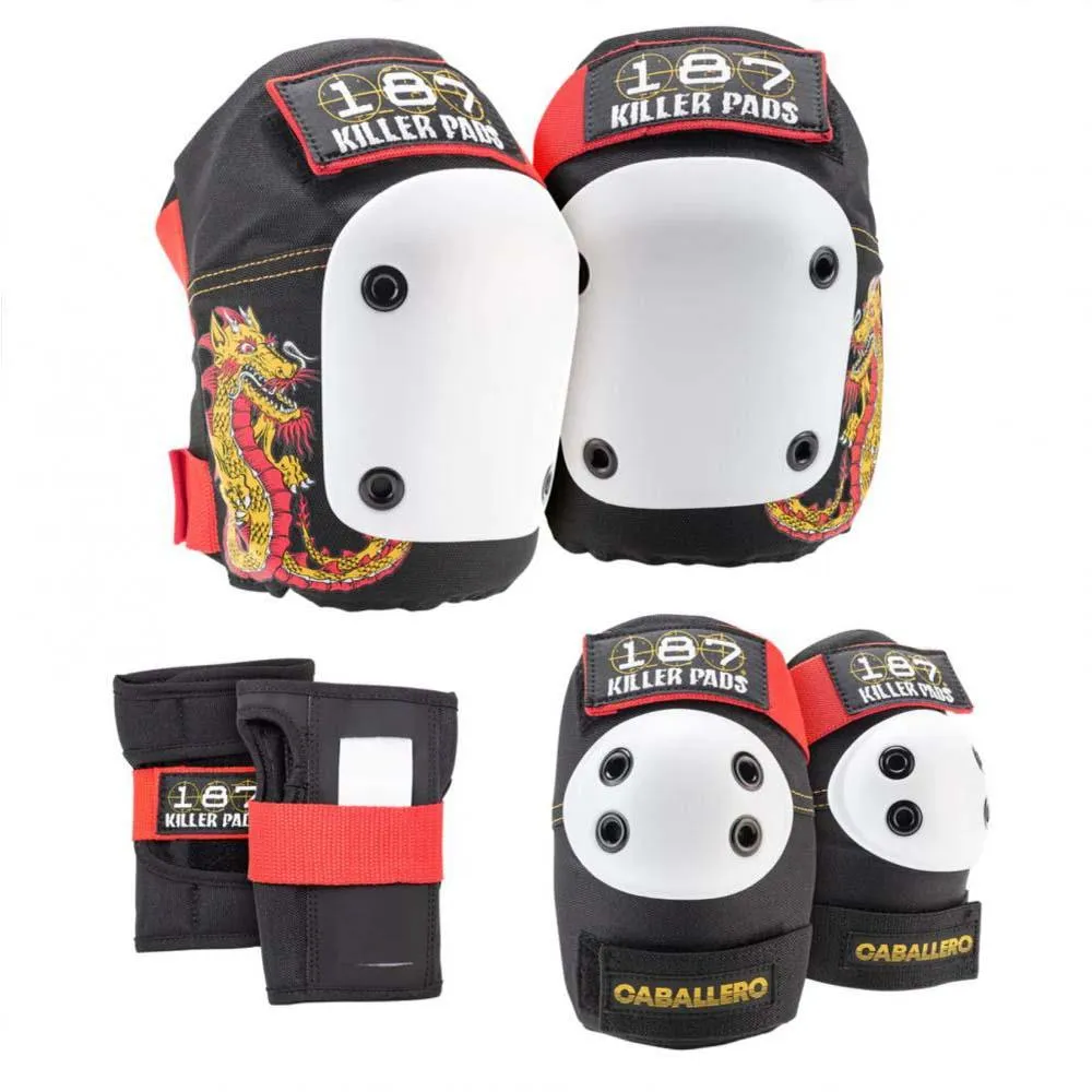 187 Killer Skateboard Pads Adult Six Pack Set Caballero Black/ Red/ Gold