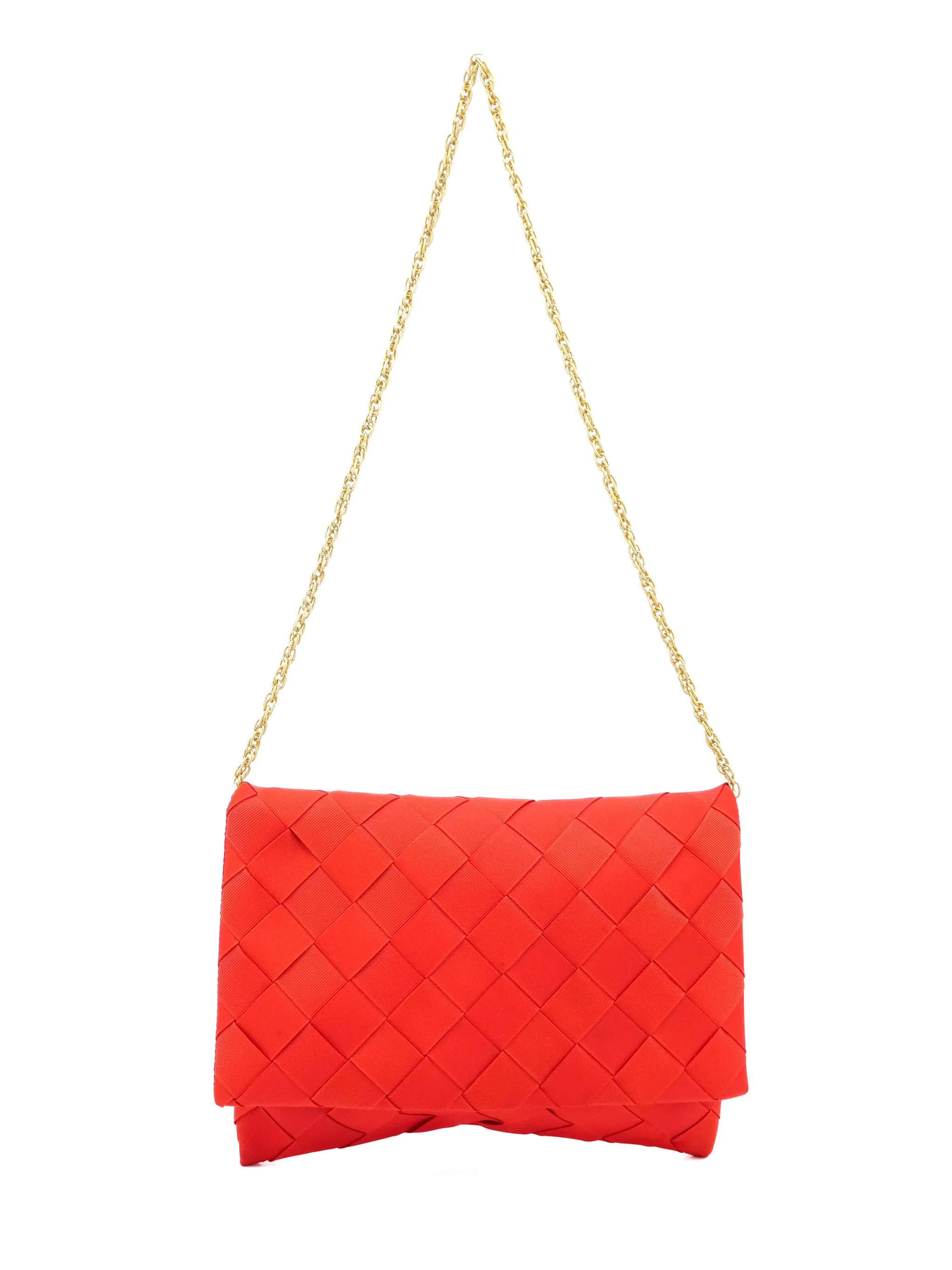 1960s Red Grosgrain Ribbon Woven Convertible Clutch