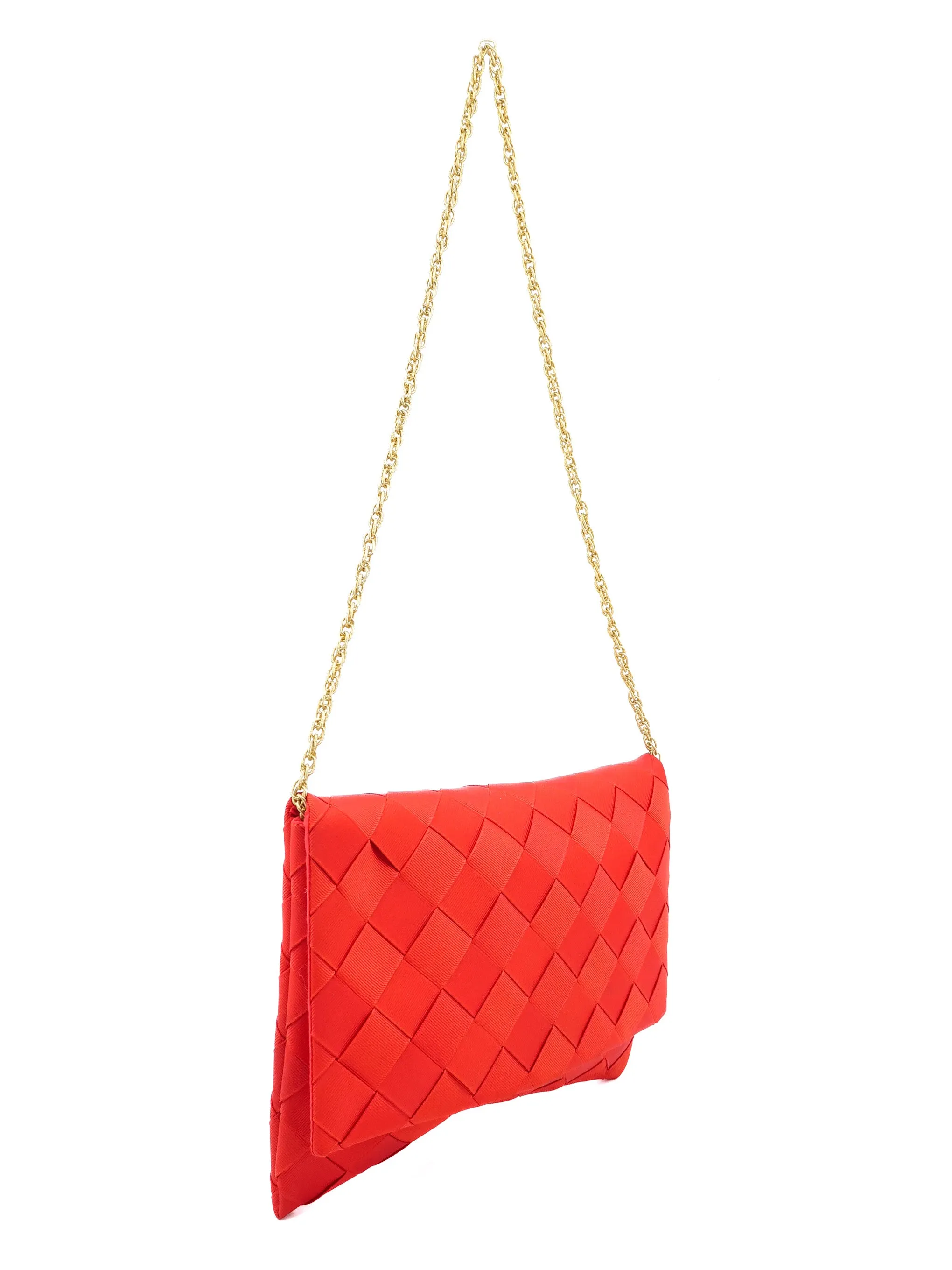 1960s Red Grosgrain Ribbon Woven Convertible Clutch