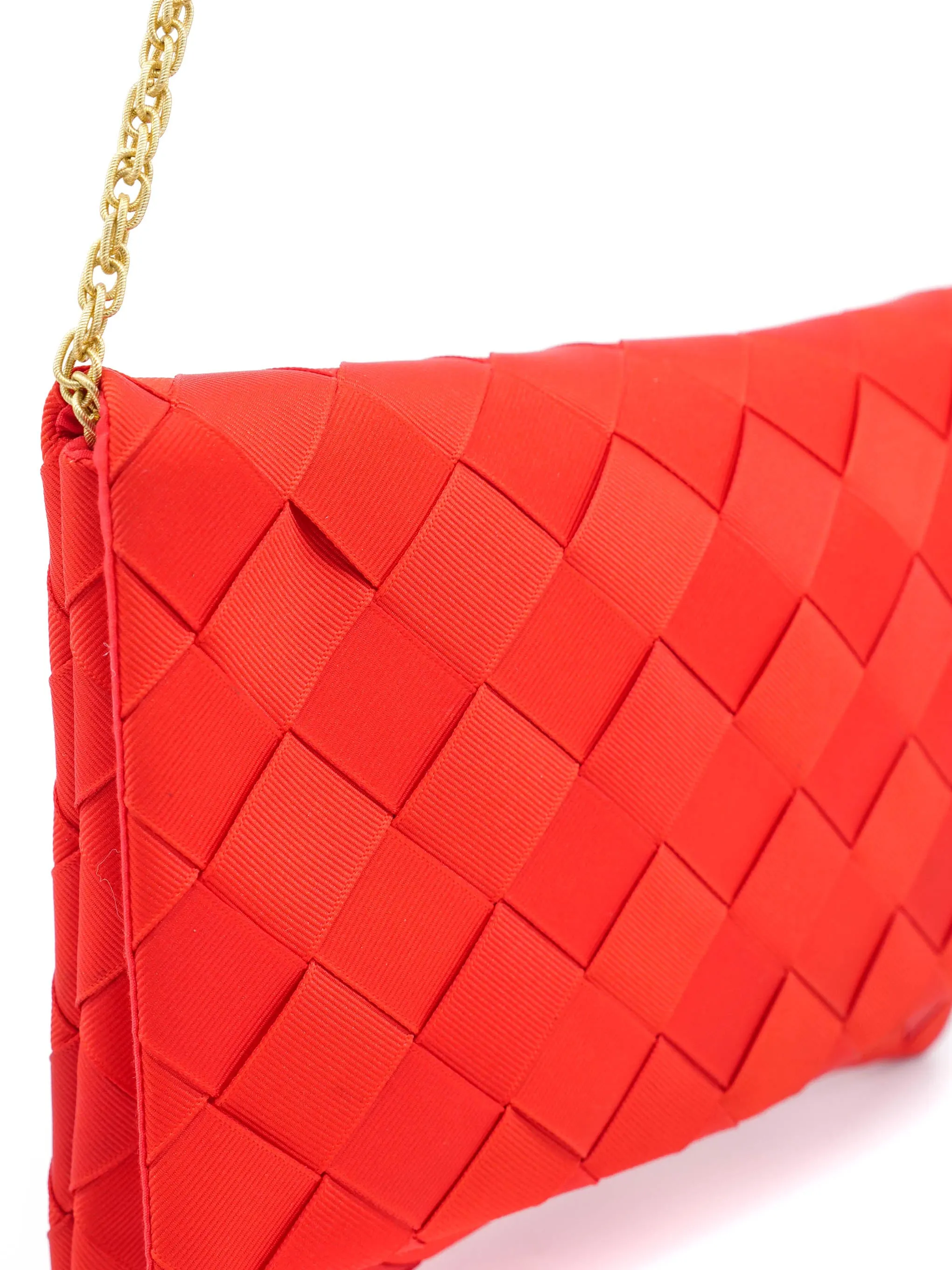 1960s Red Grosgrain Ribbon Woven Convertible Clutch