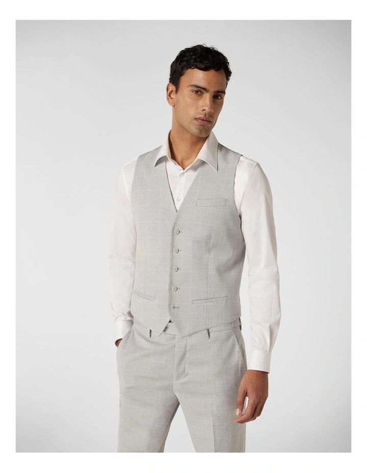 5 Button Windowpane Check Vest in Grey Check