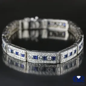 6.92 Carat Diamond & Sapphire Tennis Bracelet In 14K White Gold