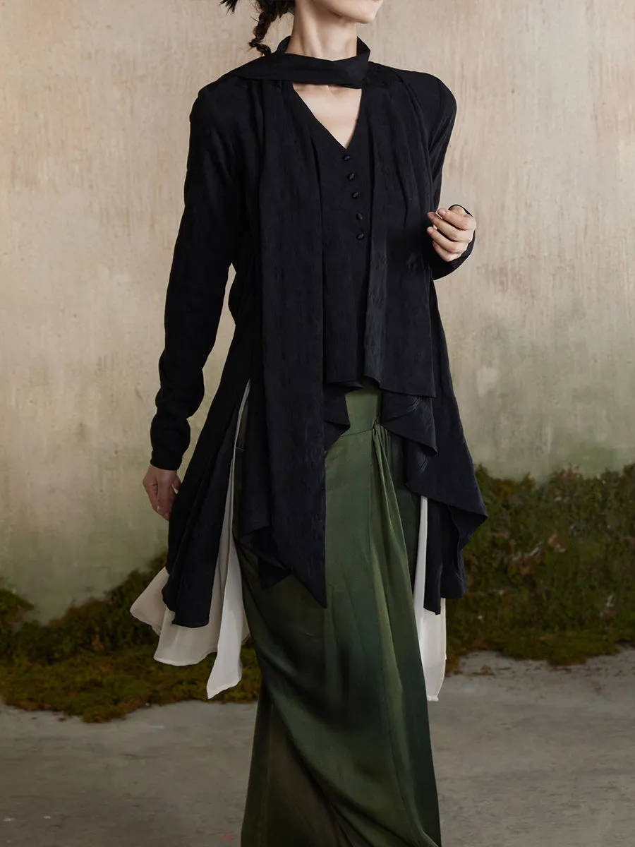 Asymmetry Nichi Long Bi-Color Cardigan