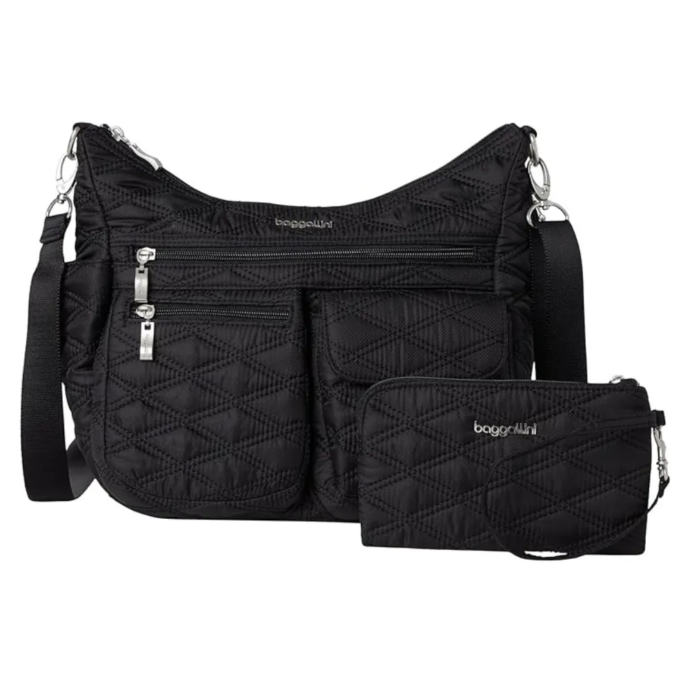 Baggallini Modern Everywhere Black Quilt Crossbody Bag (Women's)