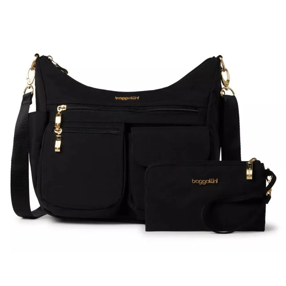 Baggallini Modern Everywhere Black/Gold Hardware Crossbody Bag (Women's)