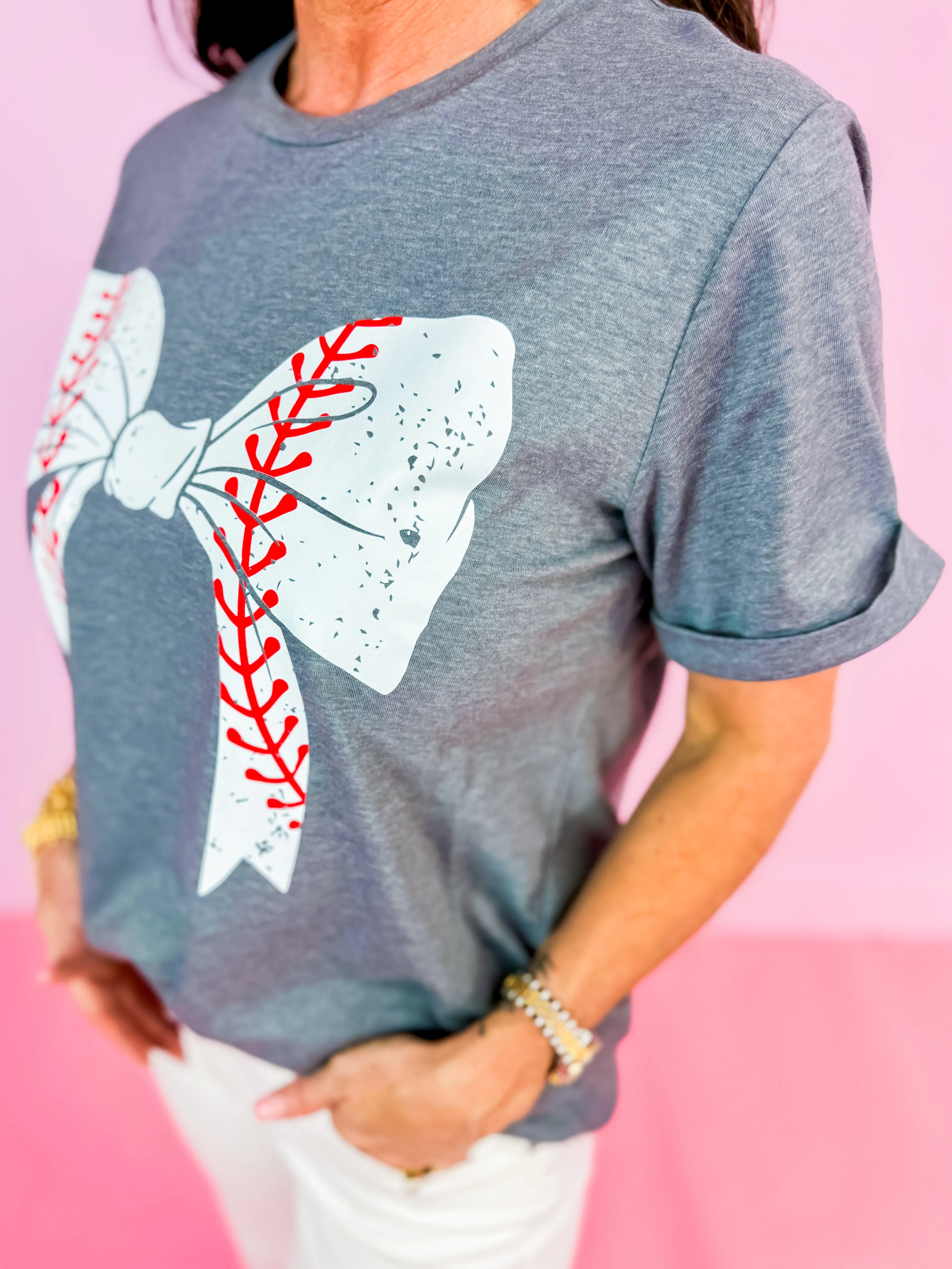 Baseball Bow Grey Tee