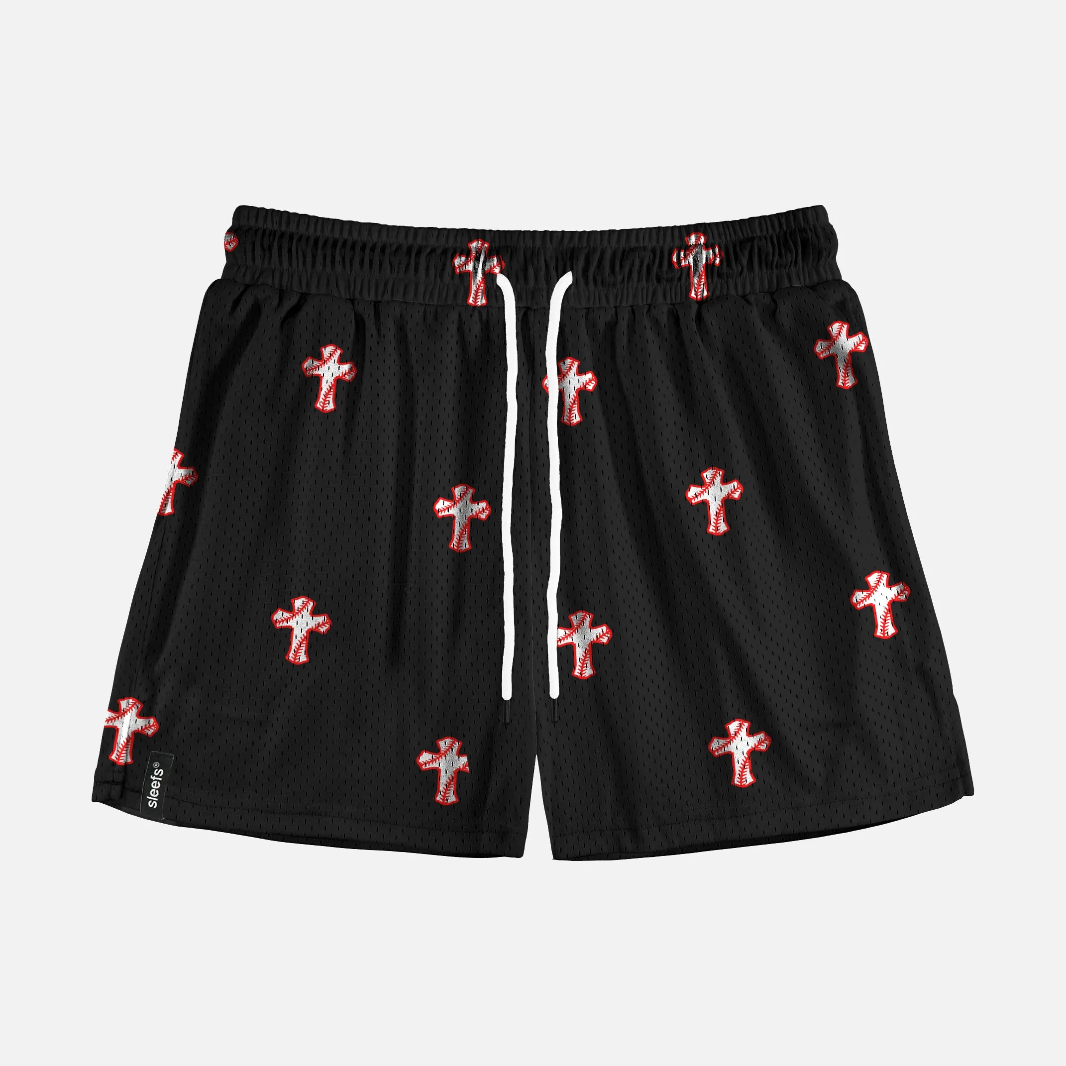 Baseball Cross Pattern Black Shorts - 5