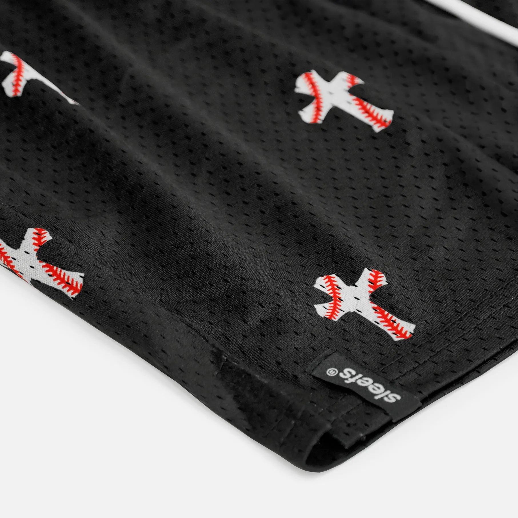 Baseball Cross Pattern Black Shorts - 5