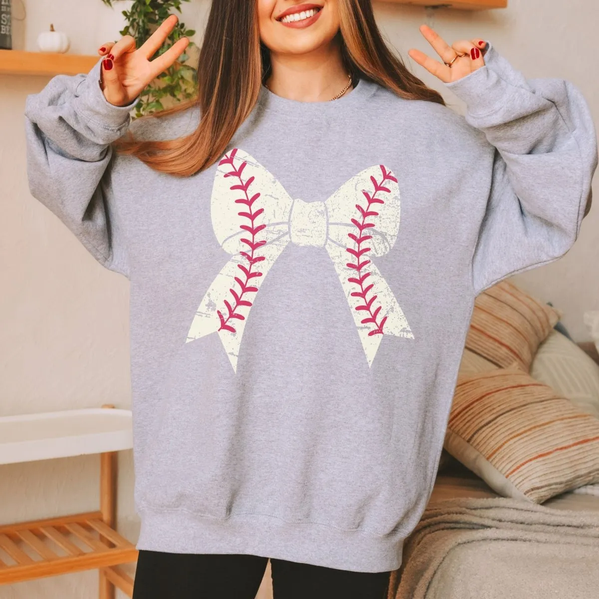 Baseball Large Bow Sweatshirt