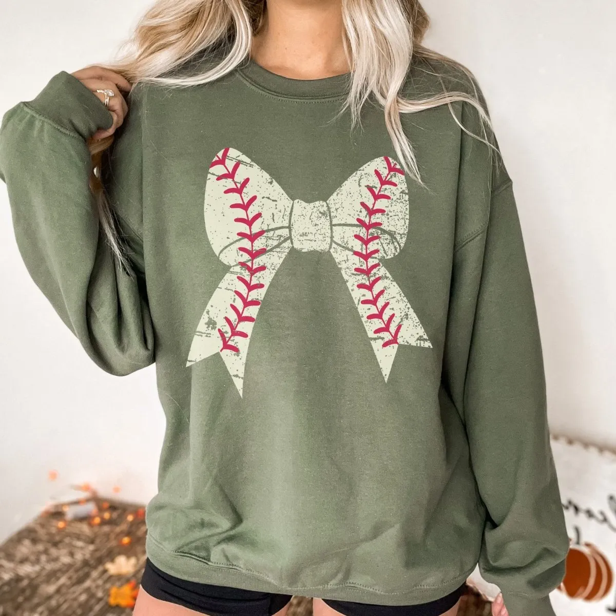 Baseball Large Bow Sweatshirt