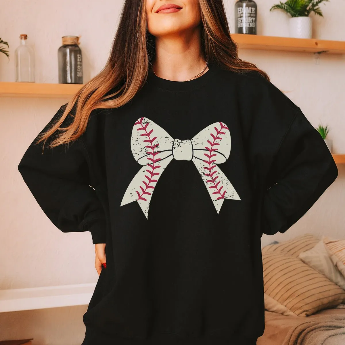 Baseball Large Bow Sweatshirt