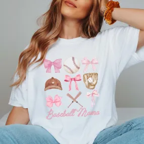 Baseball Mama Bow Collage Comfort Color Tee