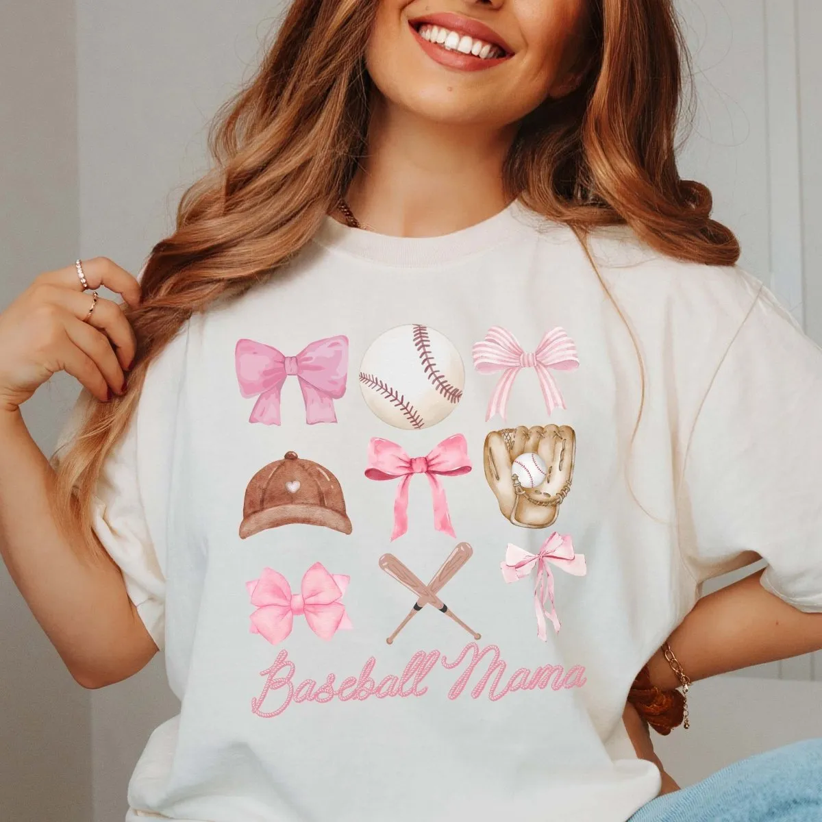 Baseball Mama Bow Collage Comfort Color Tee