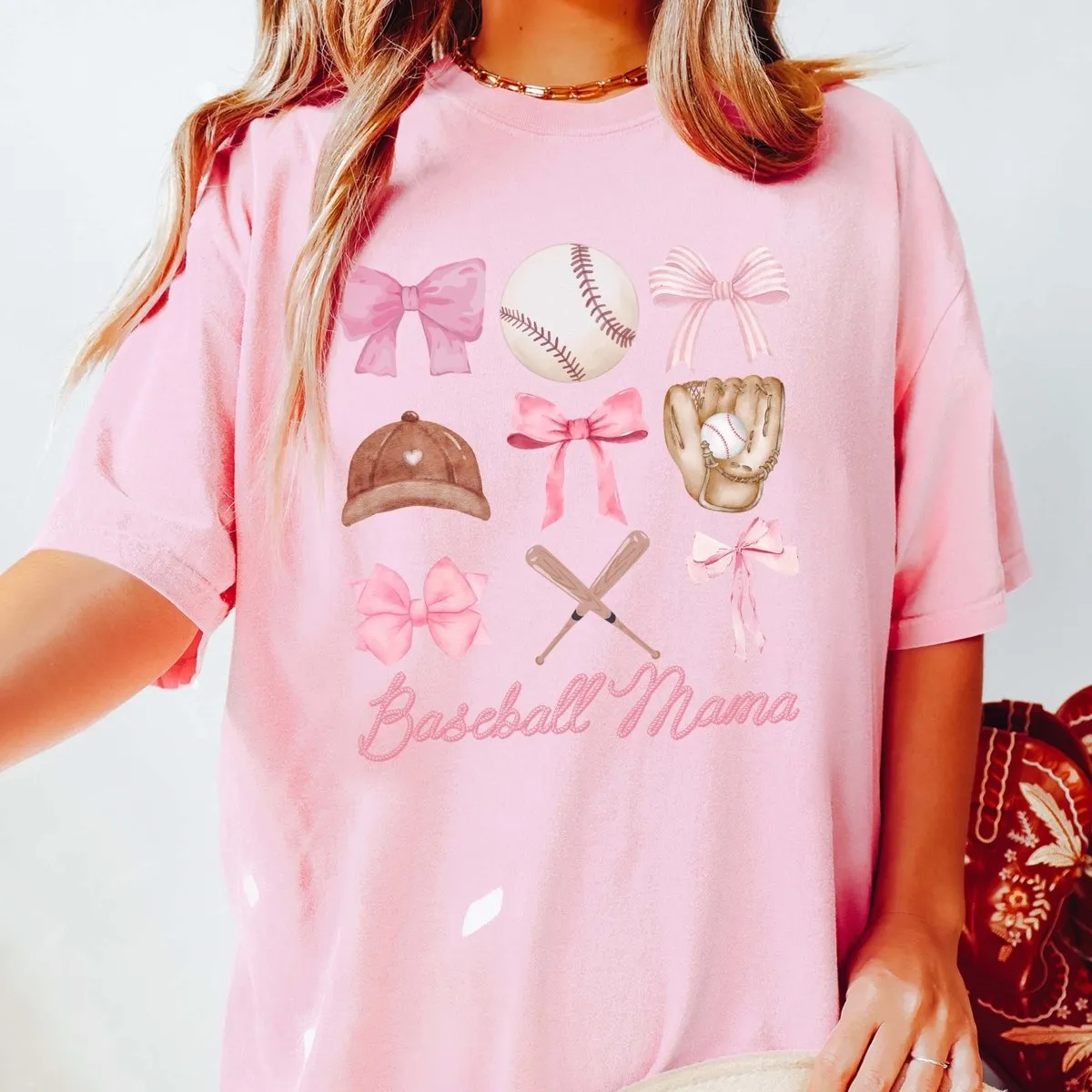 Baseball Mama Bow Collage Comfort Color Tee