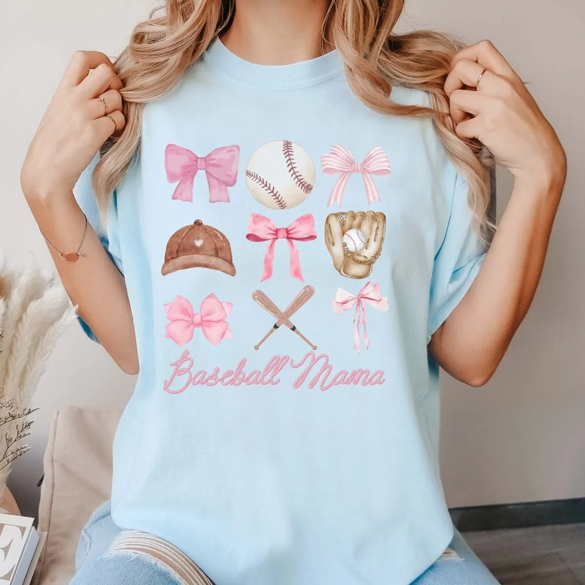 Baseball Mama Bow Collage Comfort Color Tee