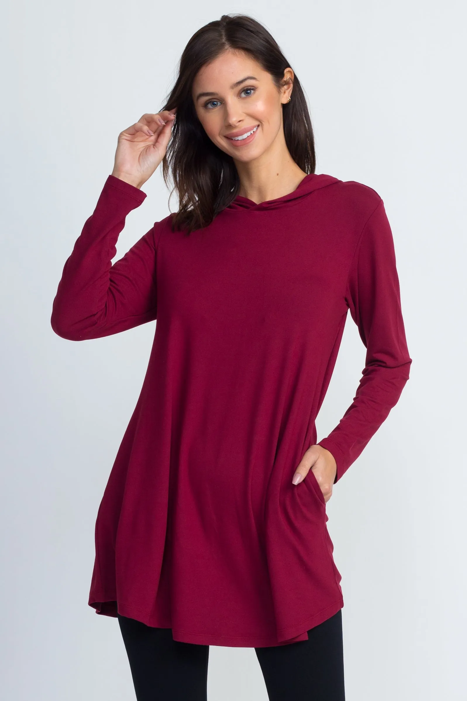 Basic Long Sleeve Hoodie with Rounded Hem