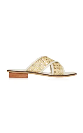 Bembien Roma Leather-Trimmed Woven Rattan Sandals