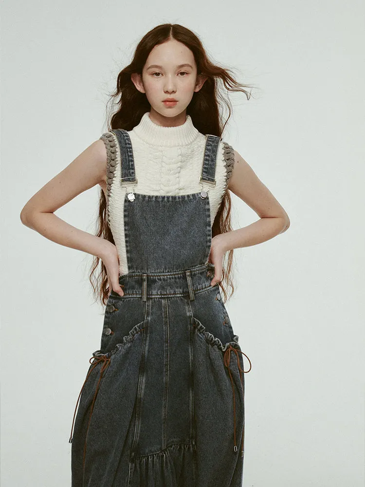 Bi-Color Hand-Knitting Retro High-Neck Cable-Knit Vest