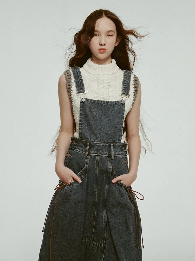 Bi-Color Hand-Knitting Retro High-Neck Cable-Knit Vest