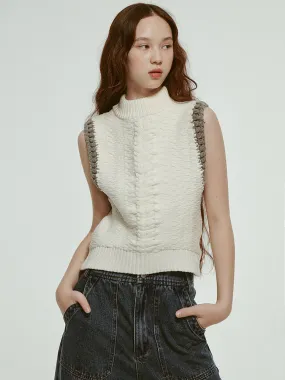 Bi-Color Hand-Knitting Retro High-Neck Cable-Knit Vest