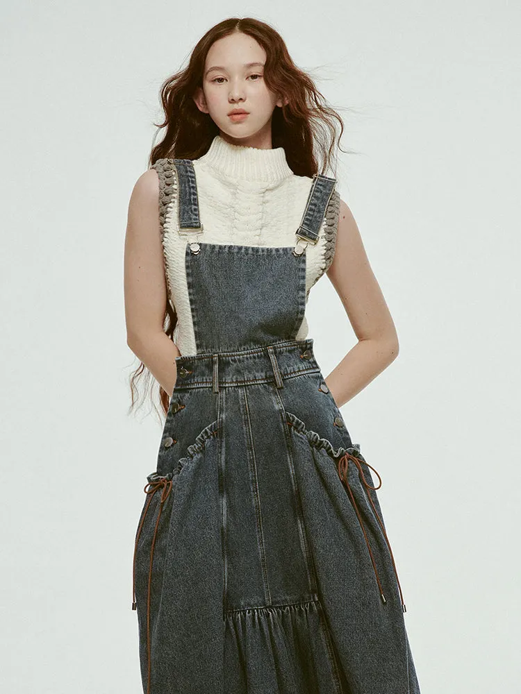 Bi-Color Hand-Knitting Retro High-Neck Cable-Knit Vest