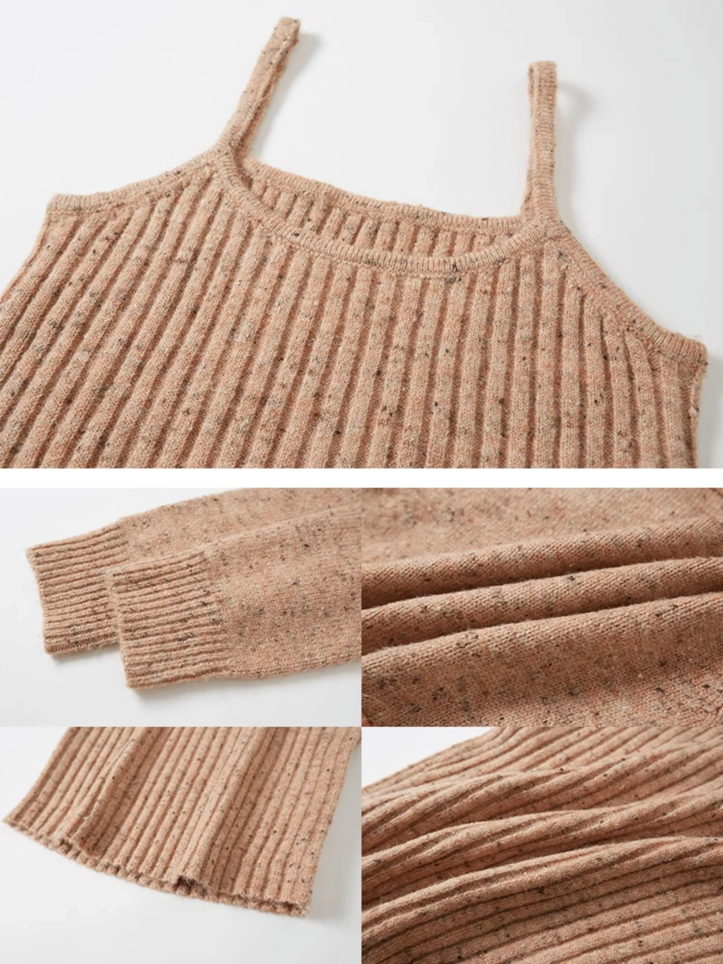 Big Collar Cropped Knitted Cardigan & Camisole Set-up