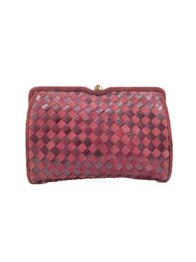 Bottega Veneta Intrecciato Burgundy Suede Clutch