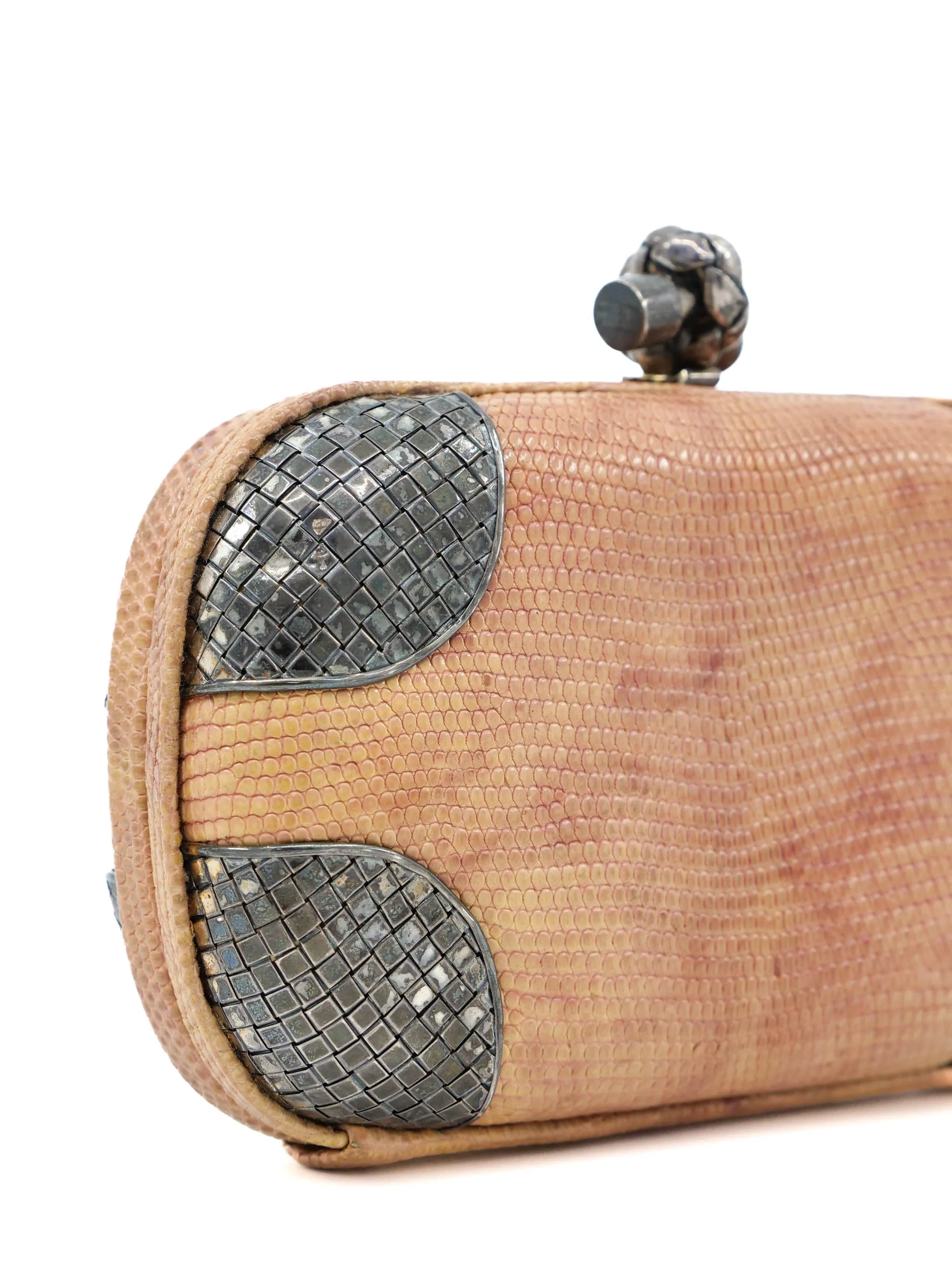 Bottega Veneta Lizard Skin Metal Knot Clutch