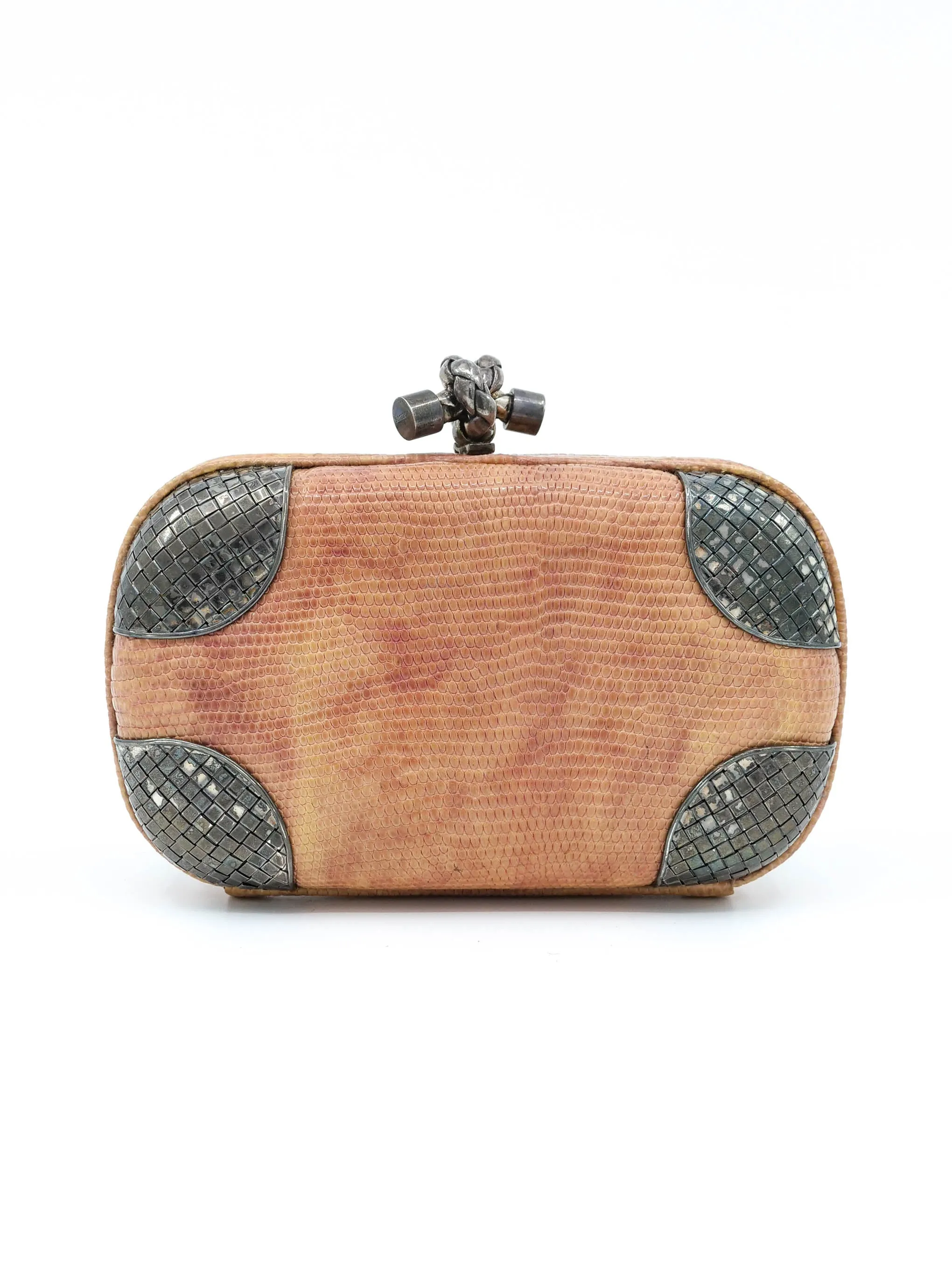 Bottega Veneta Lizard Skin Metal Knot Clutch