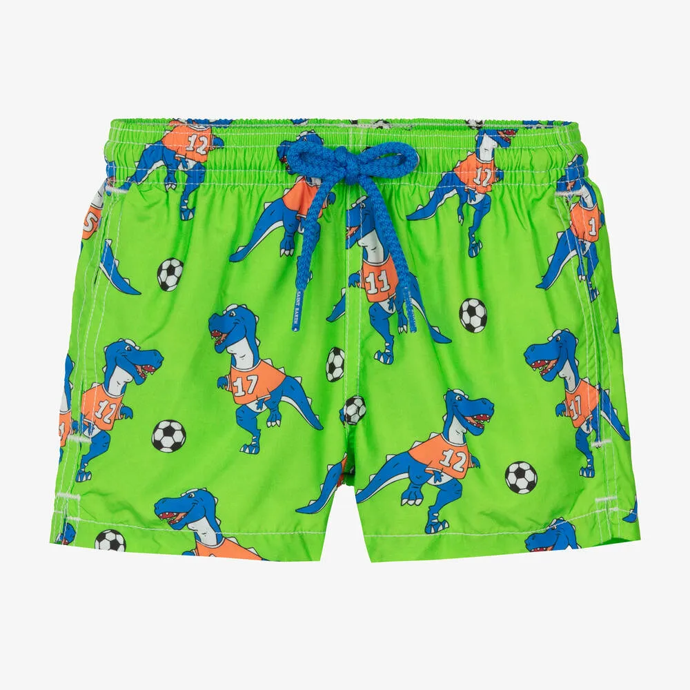 Boys Green Football Print Swim Shorts