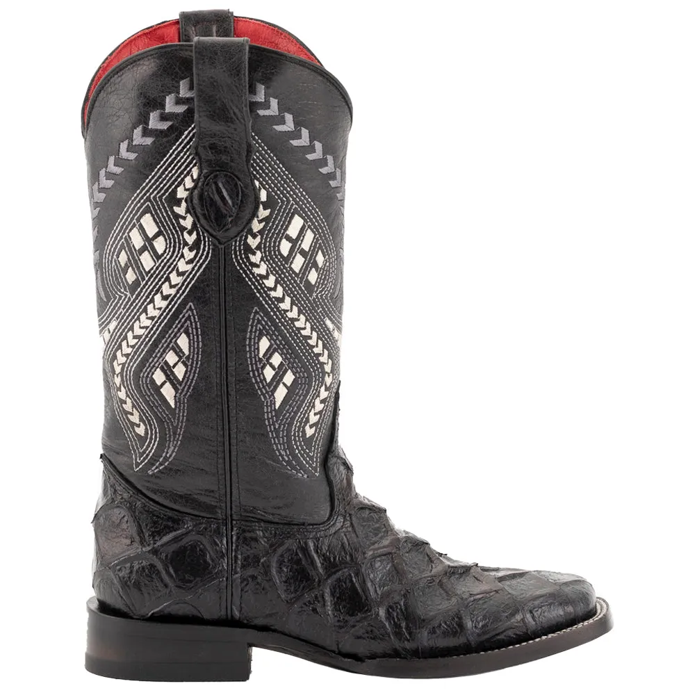 Bronco Pirarucu Embroidered Square Toe Cowboy Boots