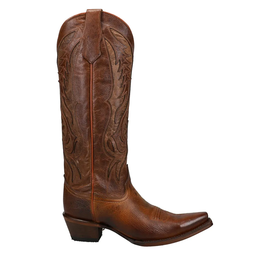 Bronze Tooled-Inlay Snip Toe Cowboy Boots