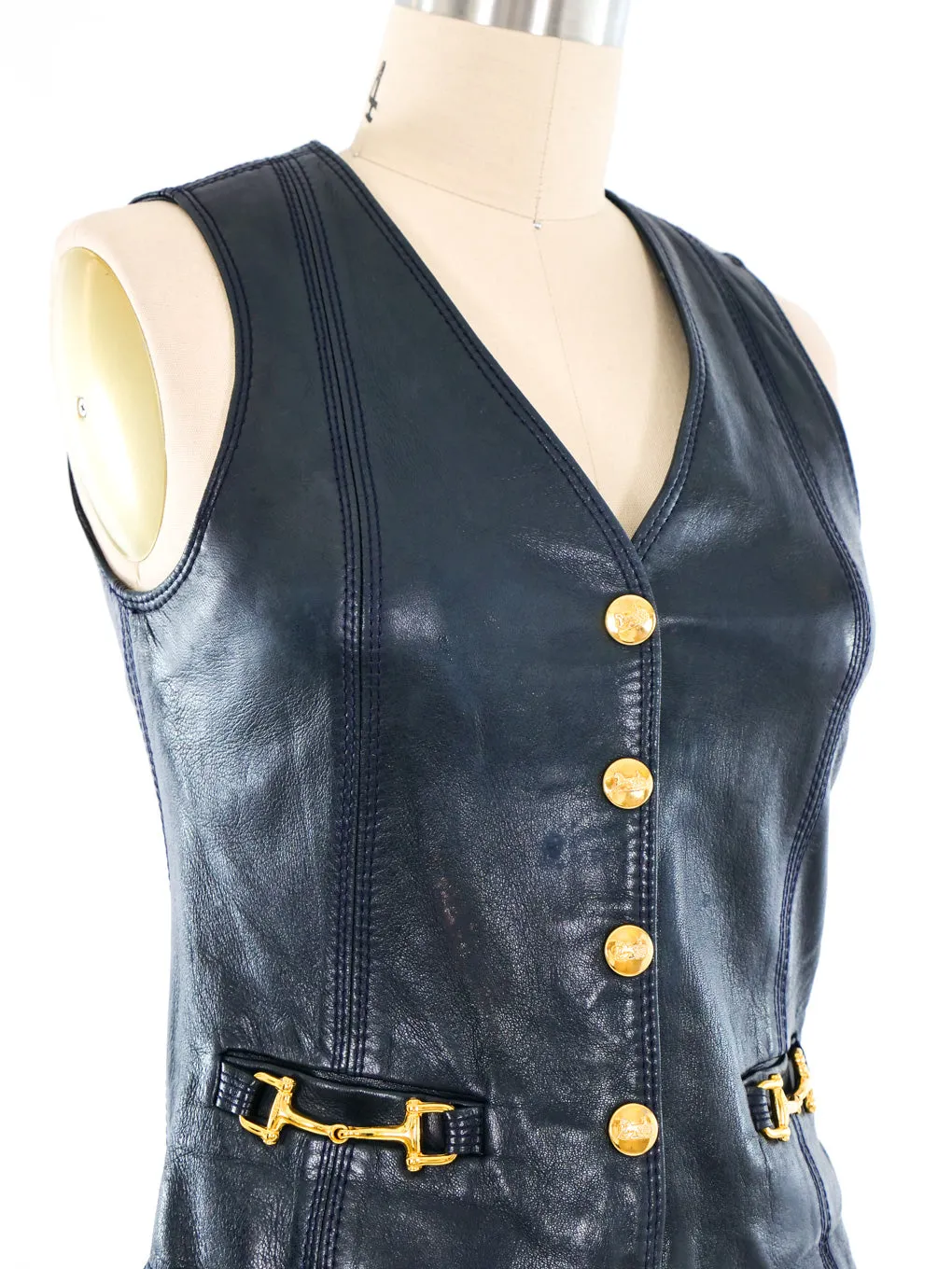 Celine Navy Leather Vest