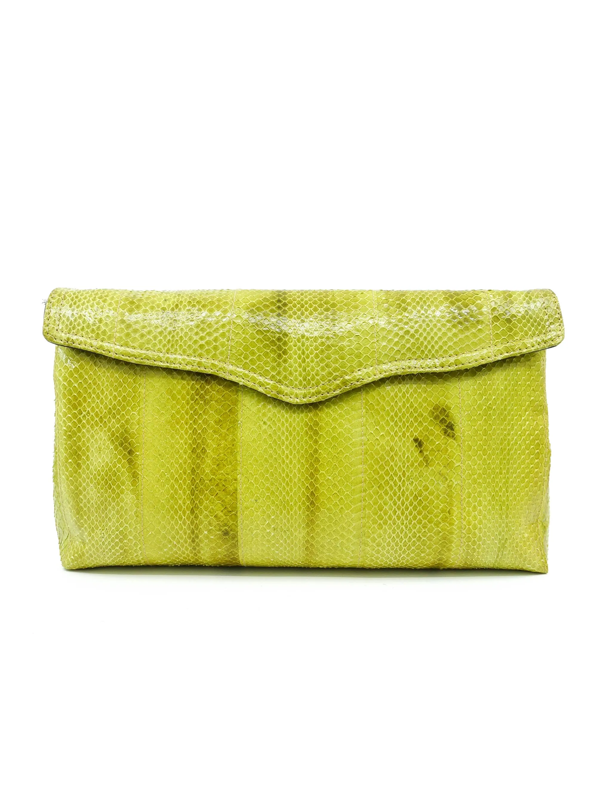 Chartreuse Snakeskin Convertible Clutch