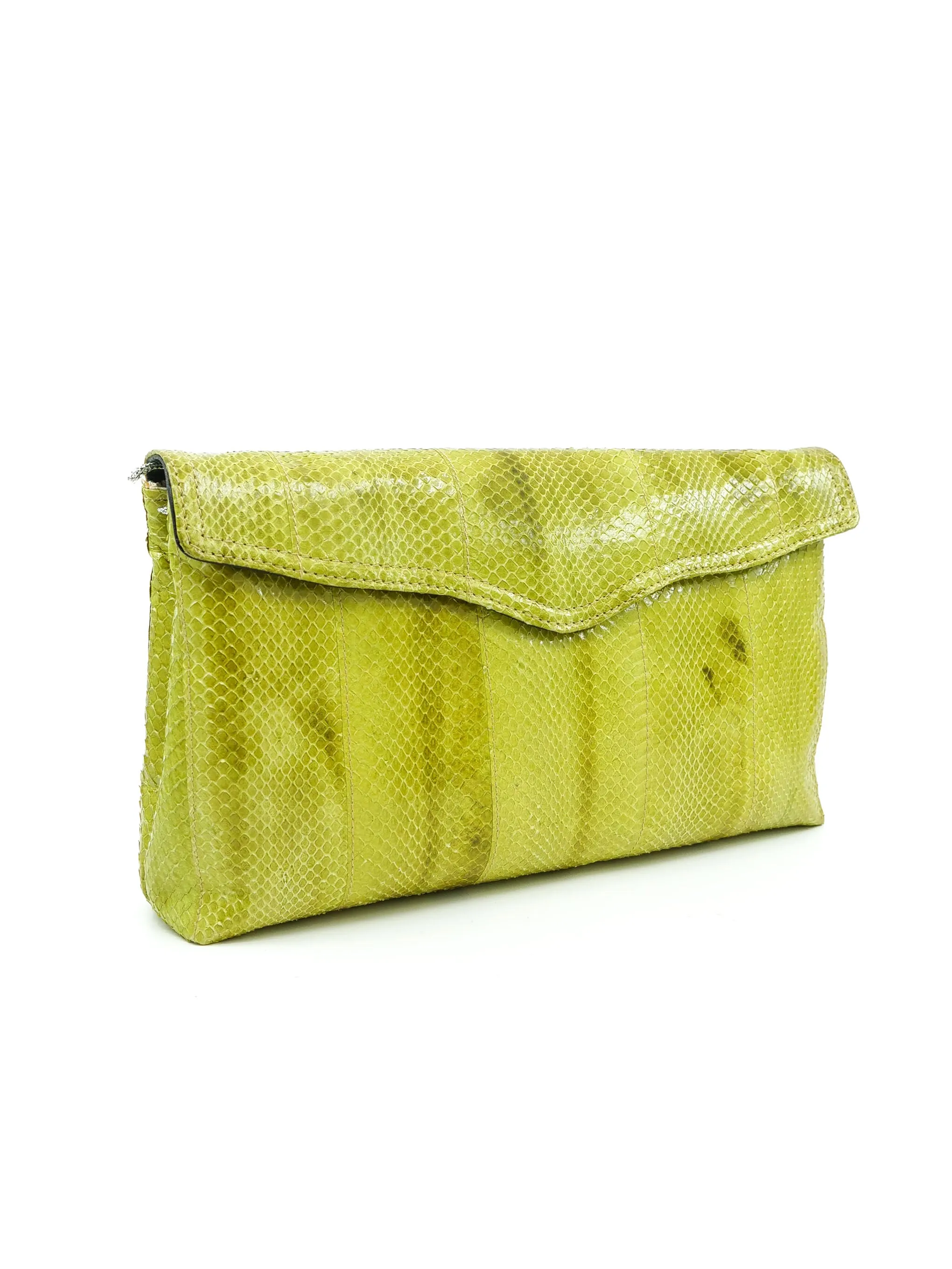 Chartreuse Snakeskin Convertible Clutch