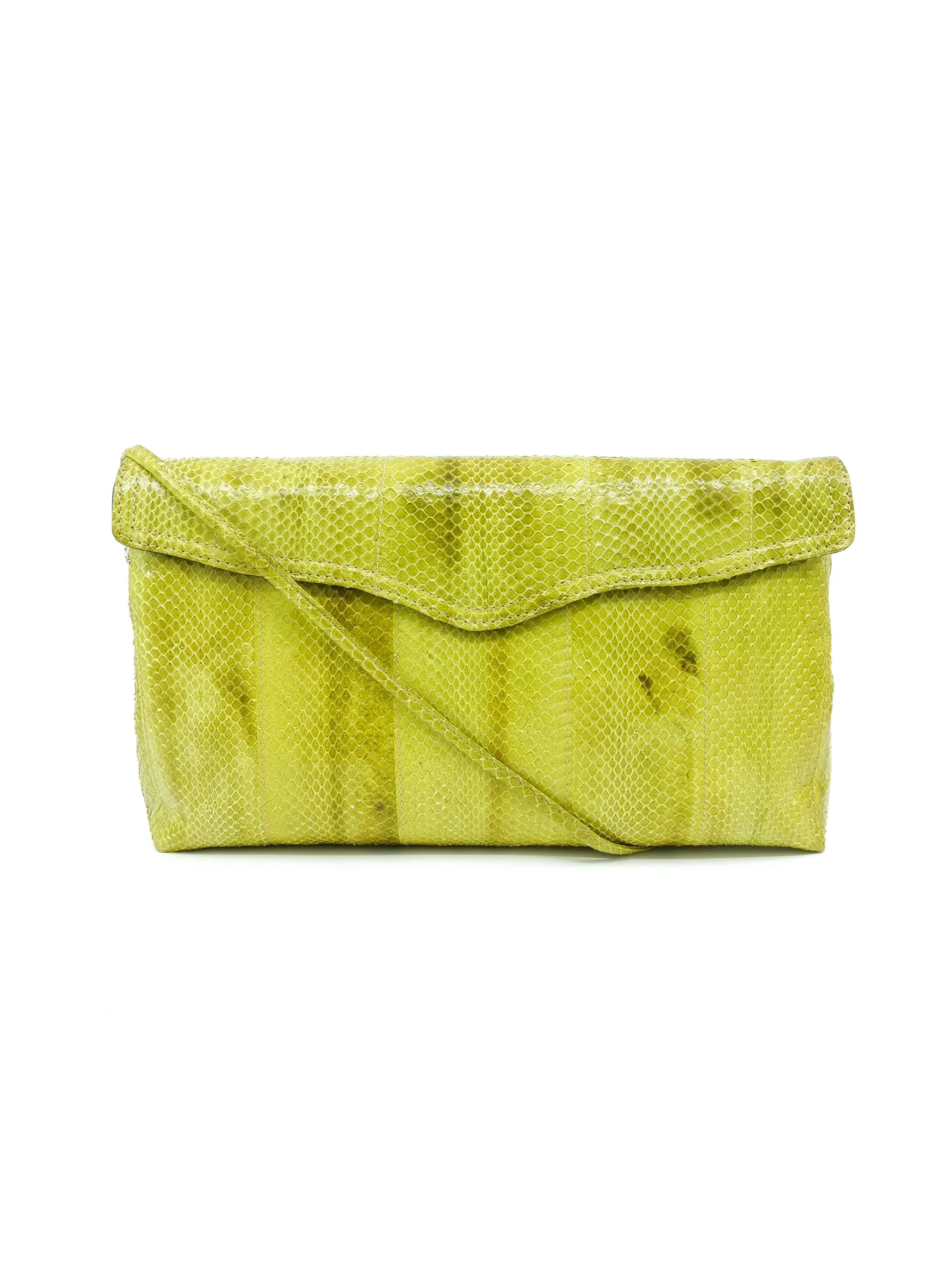 Chartreuse Snakeskin Convertible Clutch