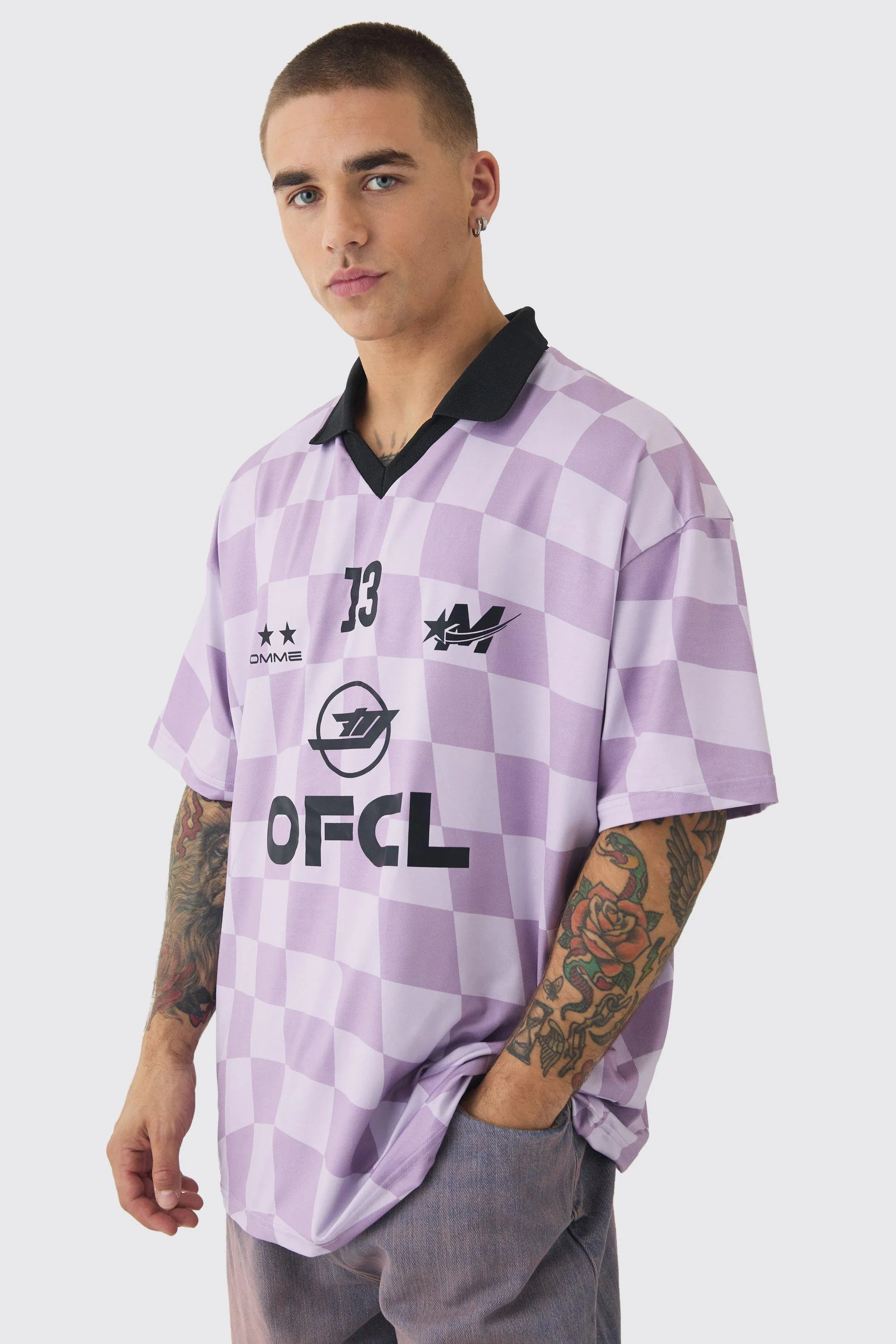 Checkerboard OFCL Raglan Football T-shirt | boohooMAN UK