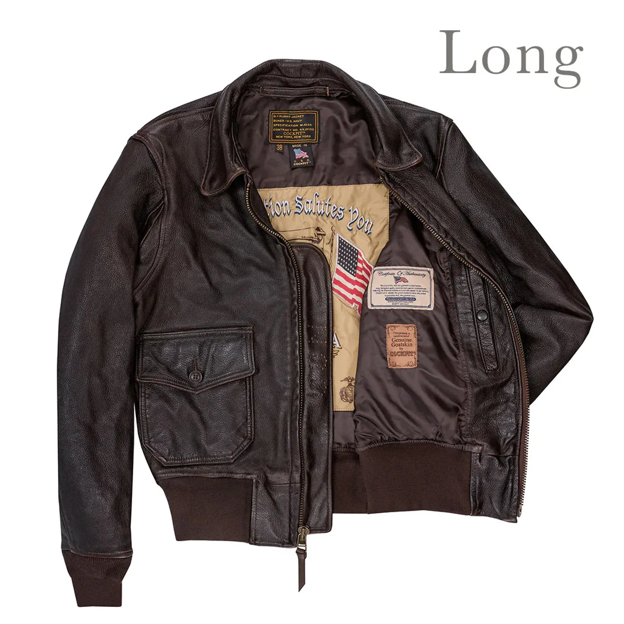 Cockpit USA Navy Carrier Pilot’s Jacket Brown USA Made Long