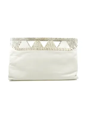 Cream Snakeskin Trimmed Cutout Clutch