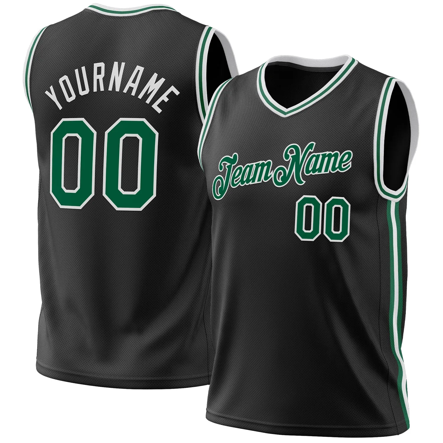 Custom Black Kelly Green-White Authentic Throwback Basketball Jersey