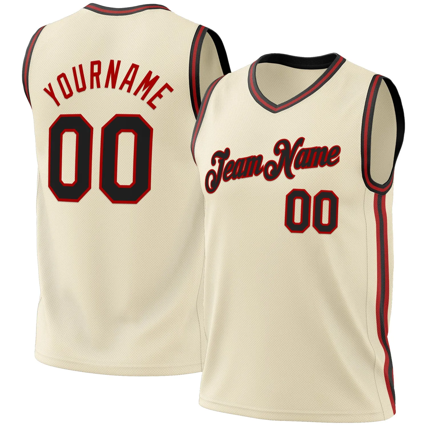 Custom Cream Black-Red Authentic Throwback Basketball Jersey