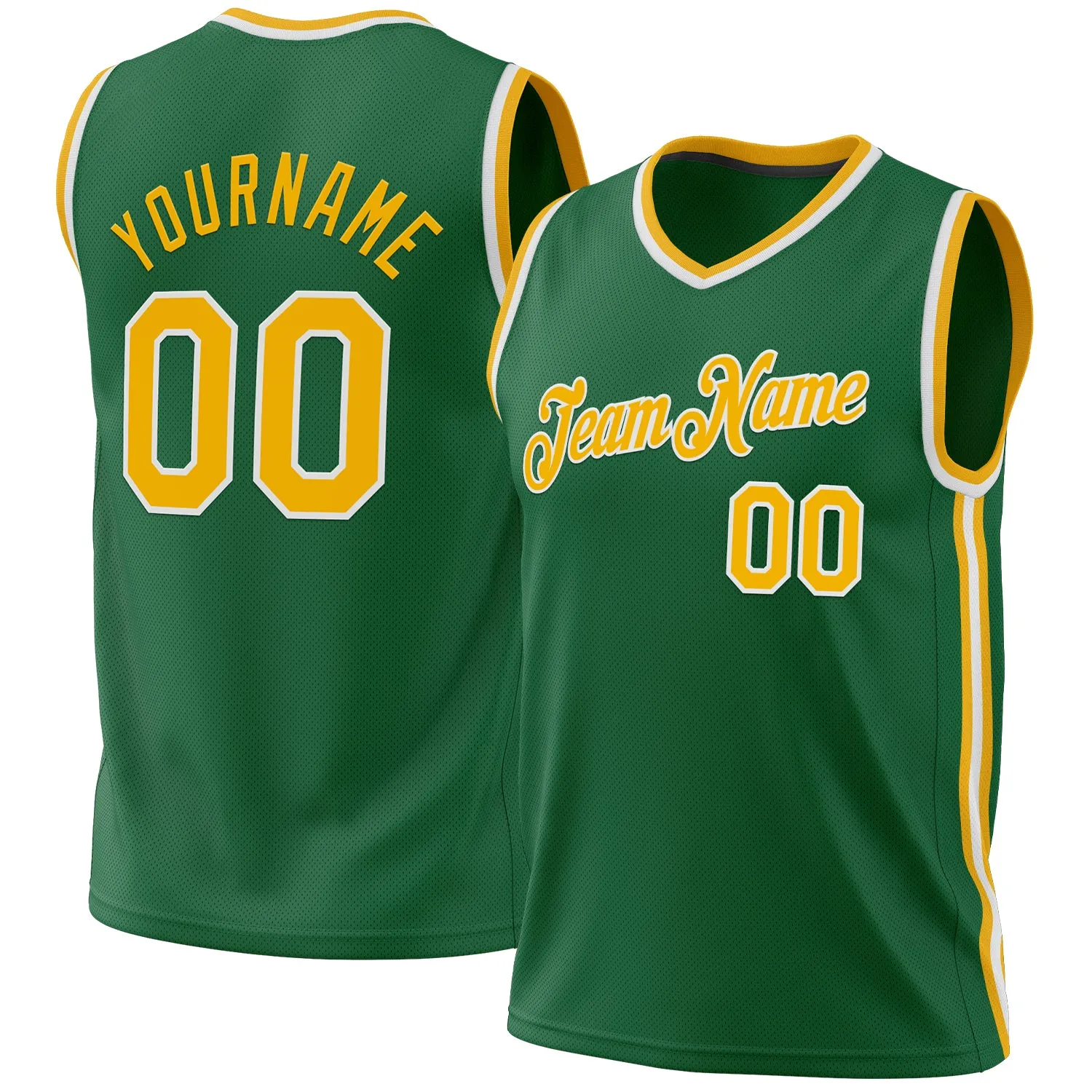 Custom Kelly Green Gold-White Authentic Throwback Basketball Jersey