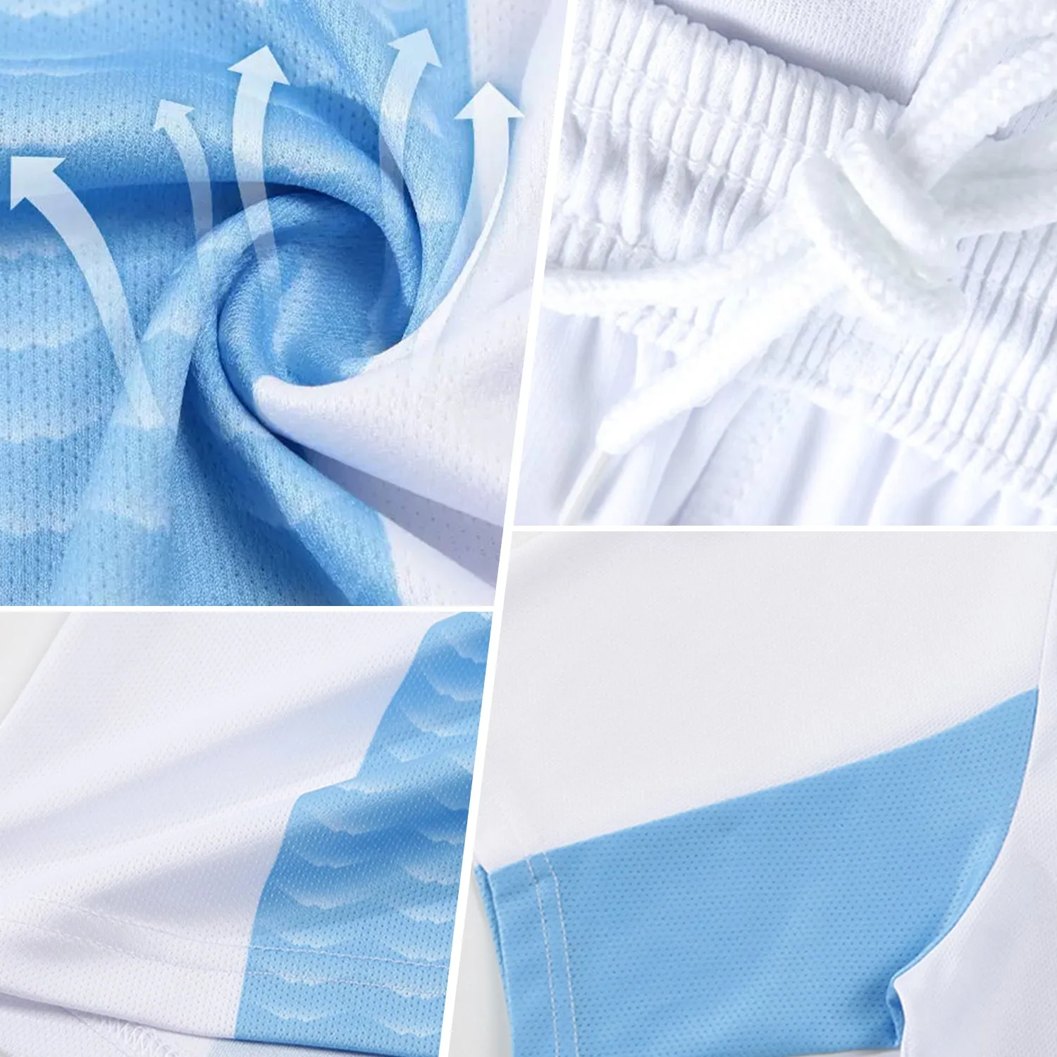 Custom Thunder Blue Sky Blue-White Abstract Fluid Sublimation Soccer Uniform Jersey